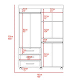 Denver Mobile Armoire, Rods, Double Door Cabinet, Three Drawers, Two Shelves