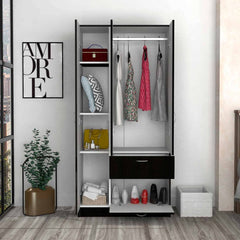 Primavera Armoire, Double Door Cabinets, One Drawer, Metal Rod, Five Shelves