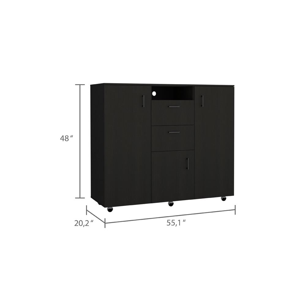 Letna Double Door Cabinet Dresser, Two Drawers, Single Cabinet, Rod