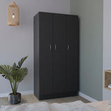 Ohio Armoire Wardrobe with Three-Door Hanging Cabinet, Two Lower Storage Drawers, Four-Tier Shelving System and Modern Space-Saving Design for Organized Clothing, Accessories and Complete Bedroom Organization