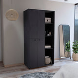 TUHOME Misuri Wardrobe Armoire with Double Doors, Spacious Drawer, Metal Hanging Rod and Three Open Shelves Offering Multi-Functional Clothing Storage, Modern Organization Solutions and Durable Solid Wood Construction