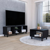 TUHOME Eclipse Living Room Duo Set with TV Stand and Coffee Table Featuring Steel Accents, Spacious Shelving, Open Storage and Modern Functional Design in Durable Engineered Wood for Contemporary Home Interiors