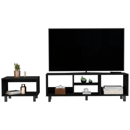 TUHOME Eclipse Living Room Duo Set with TV Stand and Coffee Table Featuring Steel Accents, Spacious Shelving, Open Storage and Modern Functional Design in Durable Engineered Wood for Contemporary Home Interiors
