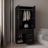 Alpine Modern Freestanding Armoire Wardrobe Console Double Door Design with Integrated Interior Shelves and Hanging Rod Providing Comprehensive Storage Solutions for Optimal Bedroom Organization