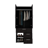 Alpine Modern Freestanding Armoire Wardrobe Console Double Door Design with Integrated Interior Shelves and Hanging Rod Providing Comprehensive Storage Solutions for Optimal Bedroom Organization