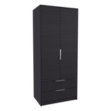 Wenden Ultimate Bedroom Storage Armoire Wardrobe Solution Double Door Design Featuring Two Spacious Pull-Out Utility Drawers Interior Hanging Rod and Shelving for Comprehensive Garment Organization