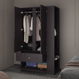 Dakota Sleek and Functional Freestanding Armoire Wardrobe Double Door Design with Spacious Interior Featuring Hanging Rod and Interior Shelving for Comprehensive Bedroom Organization
