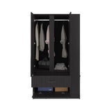 Dakota Sleek and Functional Freestanding Armoire Wardrobe Double Door Design with Spacious Interior Featuring Hanging Rod and Interior Shelving for Comprehensive Bedroom Organization