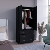 TUHOME Taly Double Door Armoire with Hanging Rod, Two Spacious Drawers and Full-Length Storage Compartment, Durable Engineered Wood Construction, Stylish Organizer for Clothes and Accessories in Modern Bedroom Spaces