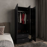 Riverside 3-Door Armoire with Hanging Rod, Two Drawers and Multi-Compartment Storage, Modern Wardrobe Closet for Organized Clothing, Accessories and Bedroom Essentials, Large Vertical Storage Cabinet