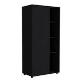 TUHOME Misuri Wardrobe Armoire with Double Doors, Spacious Drawer, Metal Hanging Rod and Three Open Shelves Offering Multi-Functional Clothing Storage, Modern Organization Solutions and Durable Solid Wood Construction