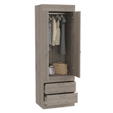 TUHOME Lisboa 2-Door Armoire with Double Door Storage, Two Spacious Drawers, Concealed Hanging Rod and Vertical Freestanding Wardrobe for Bedroom, Living Room, Kitchen or Garage Organization