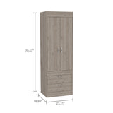 TUHOME Lisboa 2-Door Armoire with Double Door Storage, Two Spacious Drawers, Concealed Hanging Rod and Vertical Freestanding Wardrobe for Bedroom, Living Room, Kitchen or Garage Organization