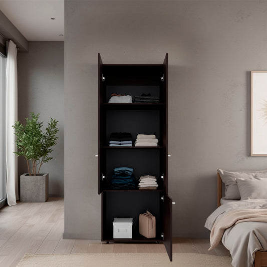 Home 3-Door Closet System with Five Interior Shelves and Hanging Rod, Freestanding Bedroom Storage Organizer, Clothes and Shoes Organizer for Utility or Laundry Rooms, Modern Wardrobe Furniture