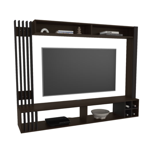 TUHOME Bremmen Entertainment Center with TV Panel, Open Shelving and Concealed Storage Compartment, Modern Media Console for Organized Living Rooms or Bedrooms, Functional Display and Device Organization for Contemporary Homes