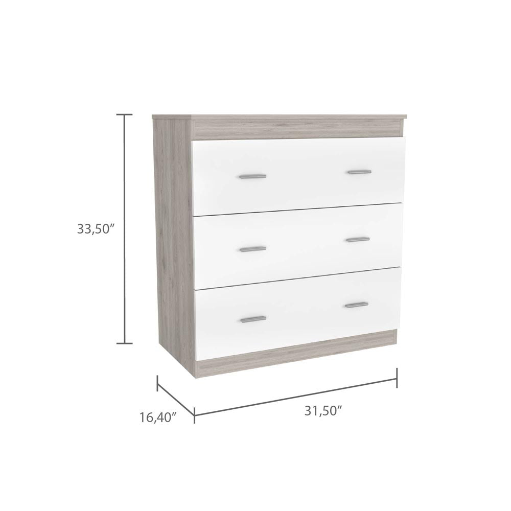 Georgia Three Drawer Dresser, Metal Handles, Superior Top