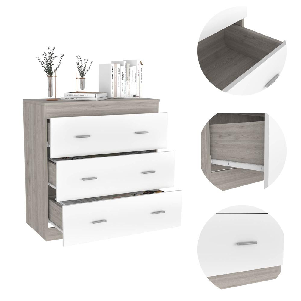 Georgia Three Drawer Dresser, Metal Handles, Superior Top