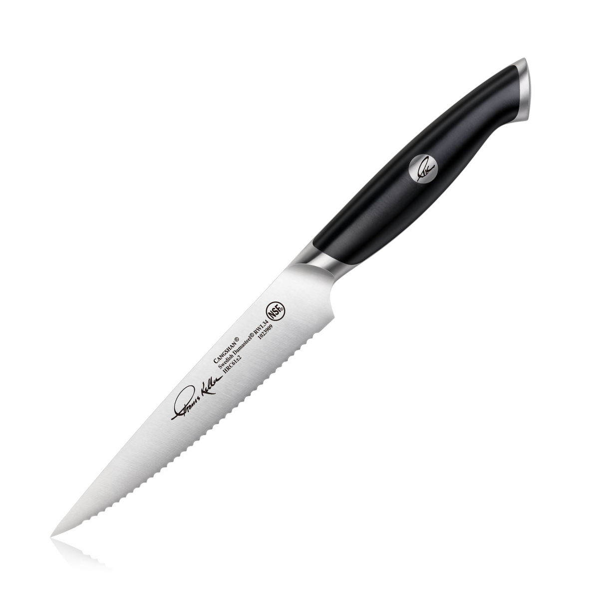 TKSC 5-Inch Serrated Utility Knife, Forged Swedish Powder Steel, Thomas Keller Signature Collection, Black, 1023909