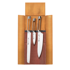 N1 Series 4-Piece Leather Roll Knife Set, Silver, Forged German Steel, 59946