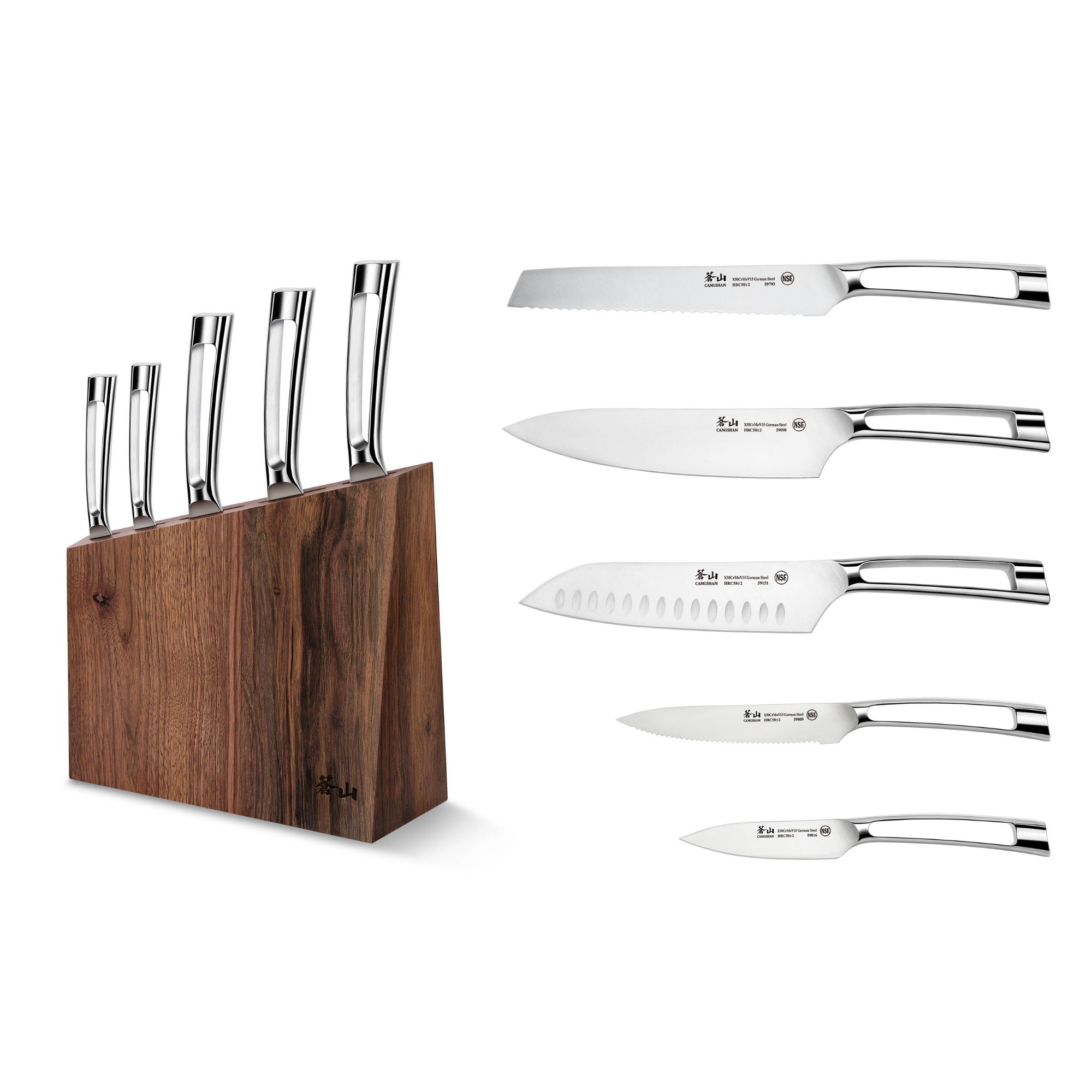 N1 Series 6-Piece Knife Block Set, Walnut Block, Forged German Steel, 61017