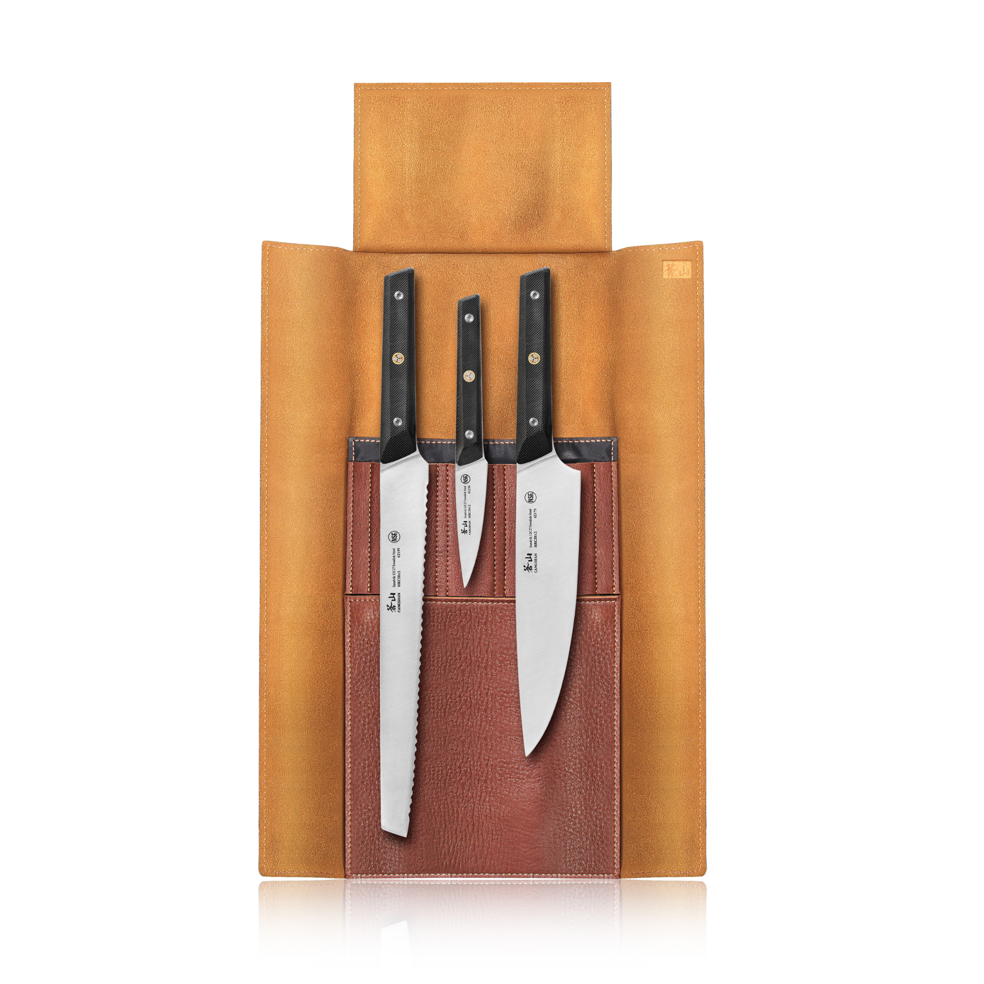 TG Series 4-Piece Knife Leather Roll Set, Swedish 12C27M Steel, 62304