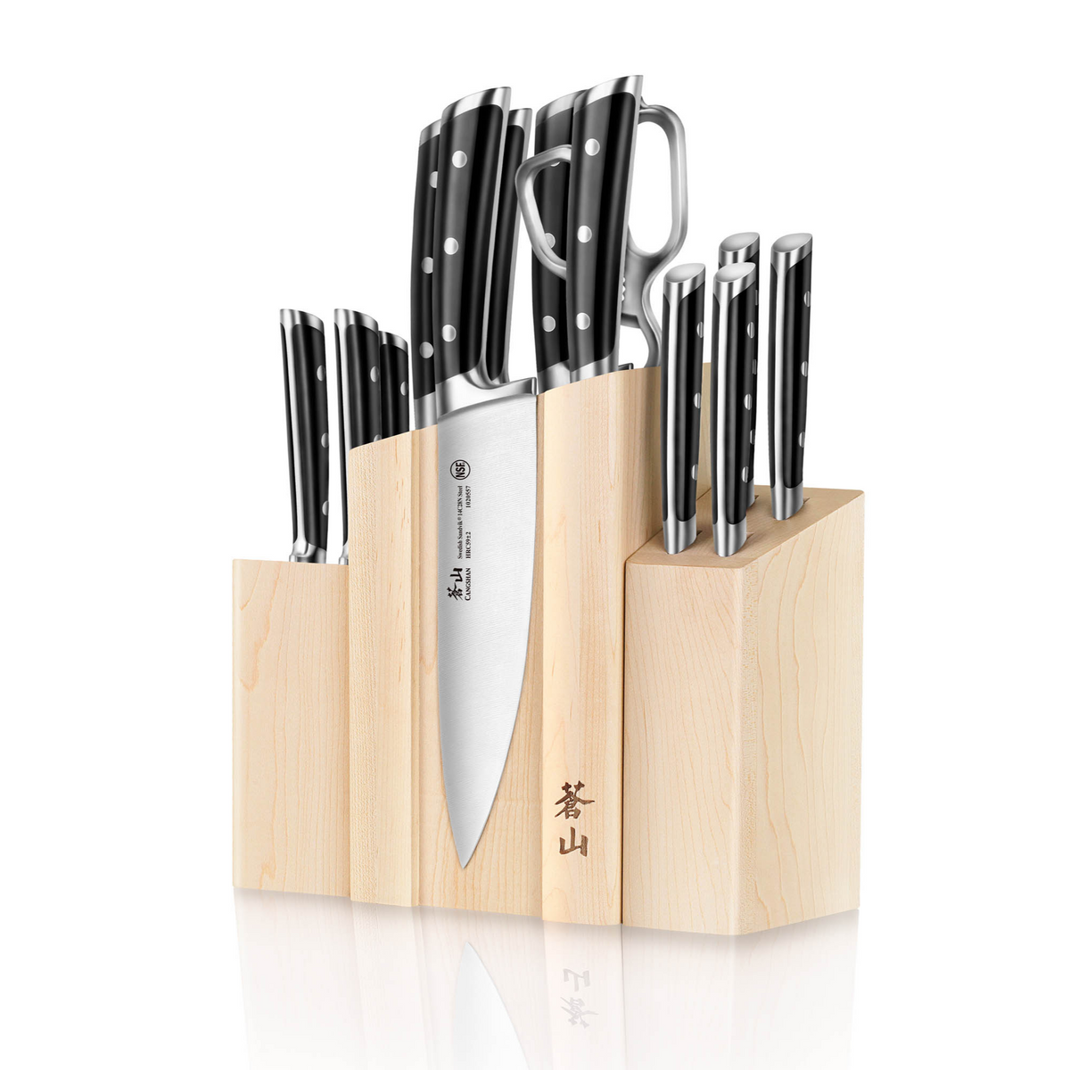 TS Series Magnetic Knife Block Set, Forged Swedish 14C28N Steel, DENALI Maple Block, 1021431