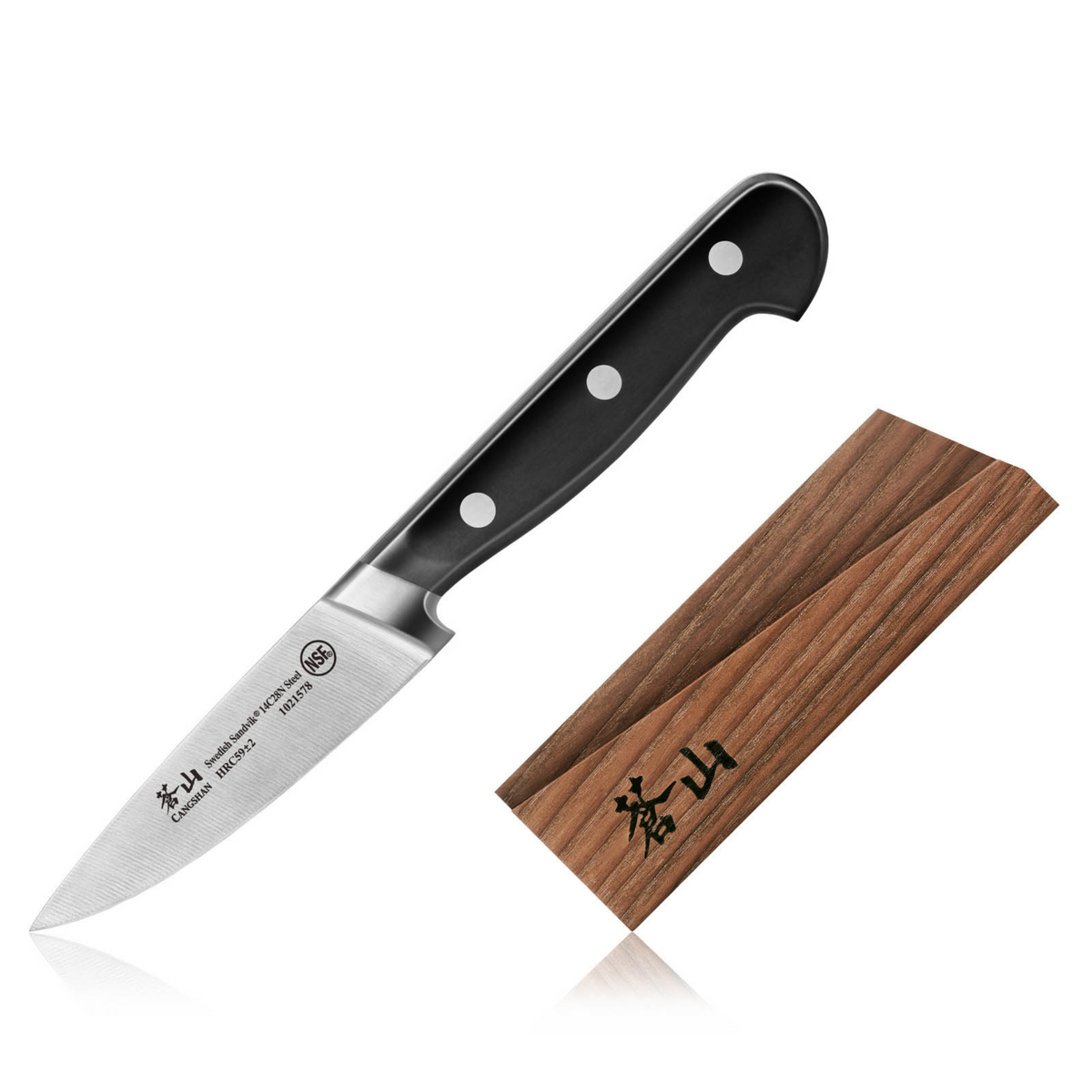 TV2 Series 3.5-Inch Paring Knife with Wood Sheath, Forged Swedish 14C28N Steel, 1022766