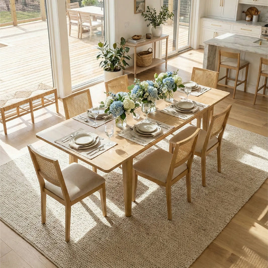 Chandler & Monica Solid Wood Rectangular Extendable Dining Table Set for 6 (7-Piece)
