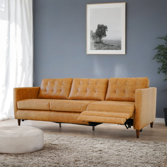 Christopher Tan Leather Electric Inclining Sofa - Right Facing