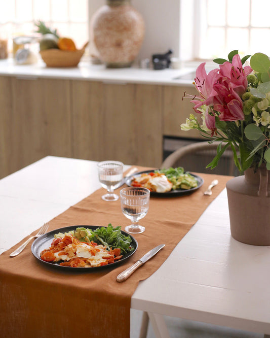 Linen table runner in Cinnamon