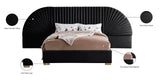 Cleo Luxurious Velvet Bed with Elegant Channel-Tufted Headboard and Chic Gold Steel Legs