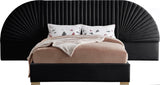 Cleo Luxurious Velvet Bed with Elegant Channel-Tufted Headboard and Chic Gold Steel Legs
