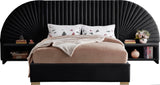 Cleo Luxurious Velvet Bed with Elegant Channel-Tufted Headboard and Chic Gold Steel Legs