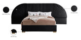 Cleo Luxurious Velvet Bed with Elegant Channel-Tufted Headboard and Chic Gold Steel Legs