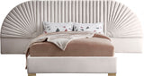 Cleo Luxurious Velvet Bed with Elegant Channel-Tufted Headboard and Chic Gold Steel Legs