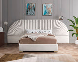 Cleo Luxurious Velvet Bed with Elegant Channel-Tufted Headboard and Chic Gold Steel Legs