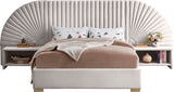 Cleo Luxurious Velvet Bed with Elegant Channel-Tufted Headboard and Chic Gold Steel Legs