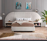 Cleo Luxurious Velvet Bed with Elegant Channel-Tufted Headboard and Chic Gold Steel Legs