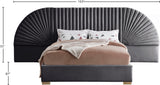 Cleo Luxurious Velvet Bed with Elegant Channel-Tufted Headboard and Chic Gold Steel Legs