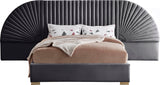 Cleo Luxurious Velvet Bed with Elegant Channel-Tufted Headboard and Chic Gold Steel Legs