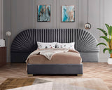 Cleo Luxurious Velvet Bed with Elegant Channel-Tufted Headboard and Chic Gold Steel Legs