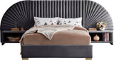 Cleo Luxurious Velvet Bed with Elegant Channel-Tufted Headboard and Chic Gold Steel Legs