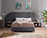 Cleo Luxurious Velvet Bed with Elegant Channel-Tufted Headboard and Chic Gold Steel Legs