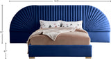 Cleo Luxurious Velvet Bed with Elegant Channel-Tufted Headboard and Chic Gold Steel Legs