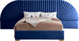 Cleo Luxurious Velvet Bed with Elegant Channel-Tufted Headboard and Chic Gold Steel Legs