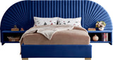 Cleo Luxurious Velvet Bed with Elegant Channel-Tufted Headboard and Chic Gold Steel Legs