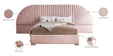 Cleo Luxurious Velvet Bed with Elegant Channel-Tufted Headboard and Chic Gold Steel Legs