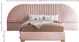 Cleo Luxurious Velvet Bed with Elegant Channel-Tufted Headboard and Chic Gold Steel Legs