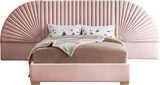 Cleo Luxurious Velvet Bed with Elegant Channel-Tufted Headboard and Chic Gold Steel Legs