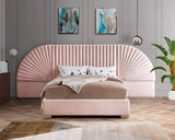 Cleo Luxurious Velvet Bed with Elegant Channel-Tufted Headboard and Chic Gold Steel Legs